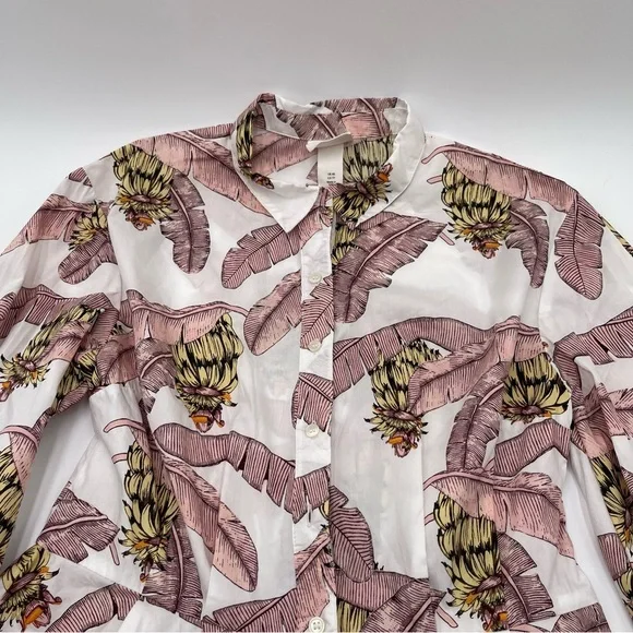 Desmond & Dempsey x H&M XS Cotton Banana Leaf Print Button Dress Puff Sleeve - Picture 10 of 15